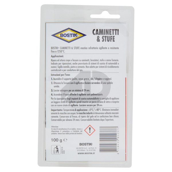Silicone sigillante per camino e stufa Bostik D2003 blister 100 grammi