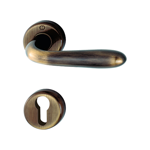 Maniglia Hoppe Santiago con rosetta e bocchetta tonda foro yale diametro 44 mm ottone bronzato per porte da interni