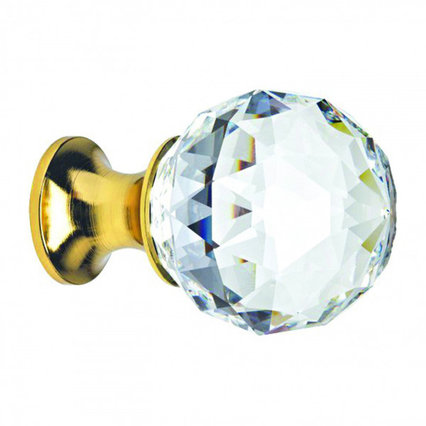 Pomolo per mobili Linea Calì Crystal Ø 40 mm oro zecchino e Swarowski trasparente