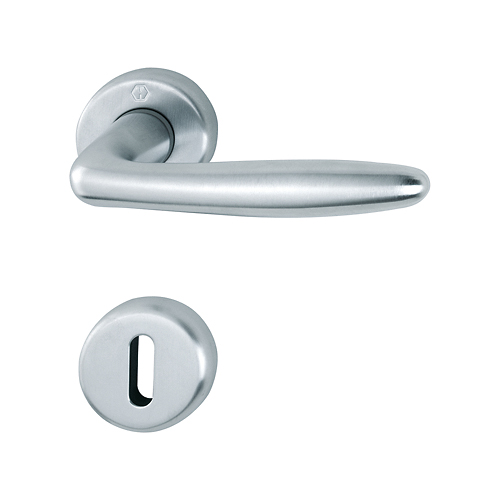 Maniglia Hoppe Roissy con rosetta e bocchetta tonda diametro 44 mm cromato satinato per porte da interni