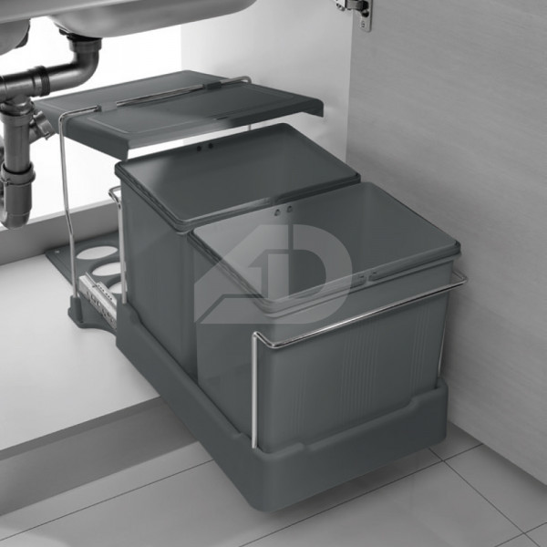 Pattumiera estraibile compresa di 2 secchi con coperchi Inoxa 97DE3
