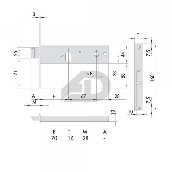 Serratura ad infilare laterale cilindro ovale chiave europea con scrocco Cisa 1.44150.70