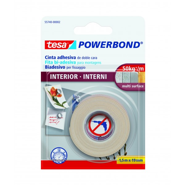 Tesa biadesivo per interni 1,5m x 19mm trasp.