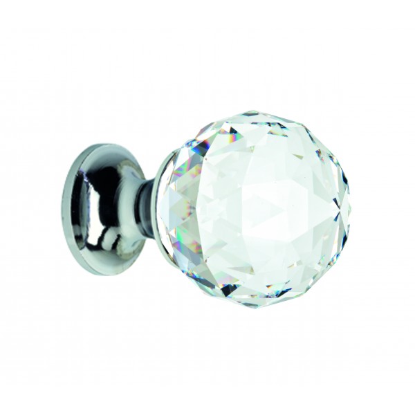 Pomolo crystal tondo d. 20 cromo lucido / sw trasp