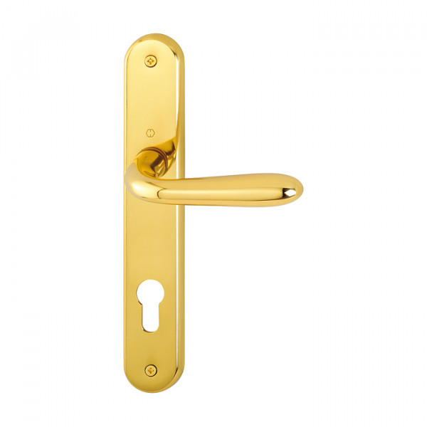 Maniglia Hoppe Santiago placca foro yale interasse 85 mm ottone lucido per porte da interni