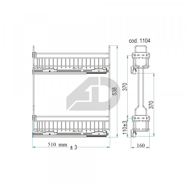 Cestello estraibile portabottiglie a due ripiani cromati Inoxa 1104Y 20x50 cm