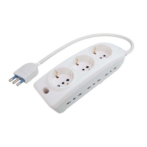Presa multipla con 6 uscite bivalenti 10/16a 2p+t,