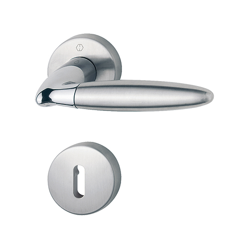 Maniglia Hoppe Athinai con rosetta e bocchetta tonda diametro 52 mm cromato lucido e inox per porte da interni