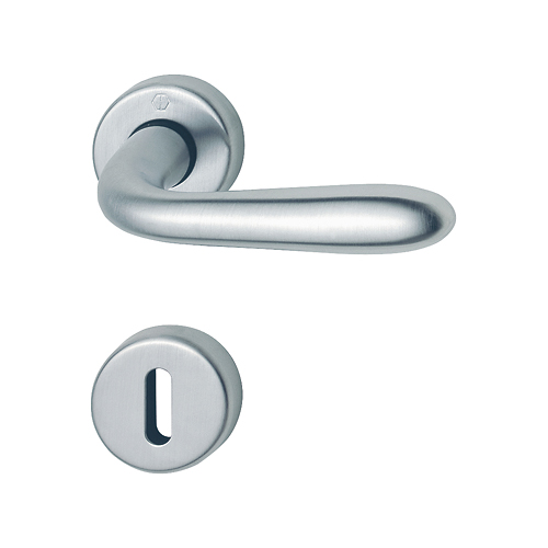 Maniglia Hoppe Santiago con rosetta e bocchetta tonda diametro 44 mm cromato satinato per porte da interni