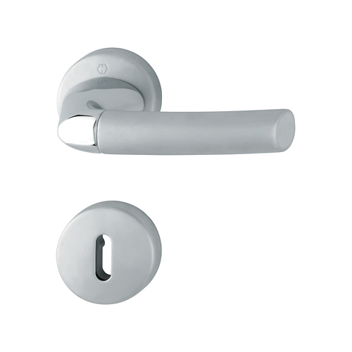 Maniglia Hoppe Bruxelles con rosetta e bocchetta tonda diametro 52 mm cromato lucido / opaco per porte da interni ed esterni