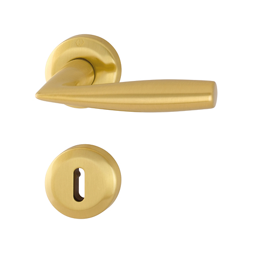 Maniglia Hoppe Vitoria con rosetta e bocchetta tonda diametro 52 mm ottone satinato per porte da interni