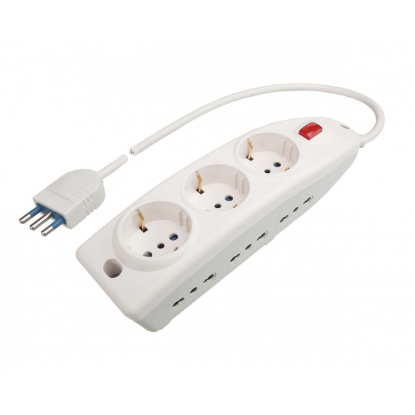 Presa multipla con 6 uscite bivalenti 10/16a 2p+t,