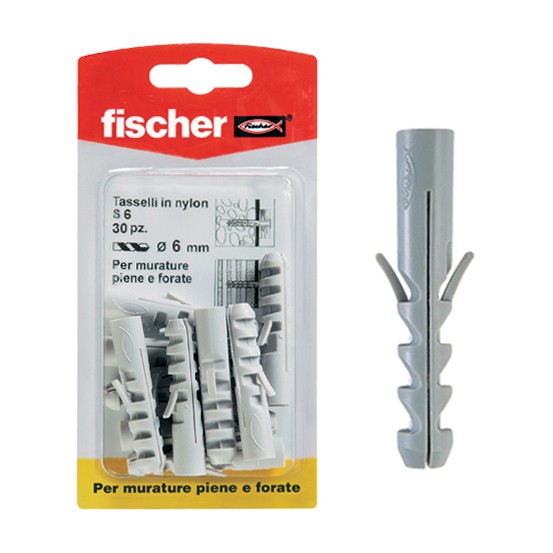 S k tassello nylon d. 6 x 30 mm s/vite (30 pz)