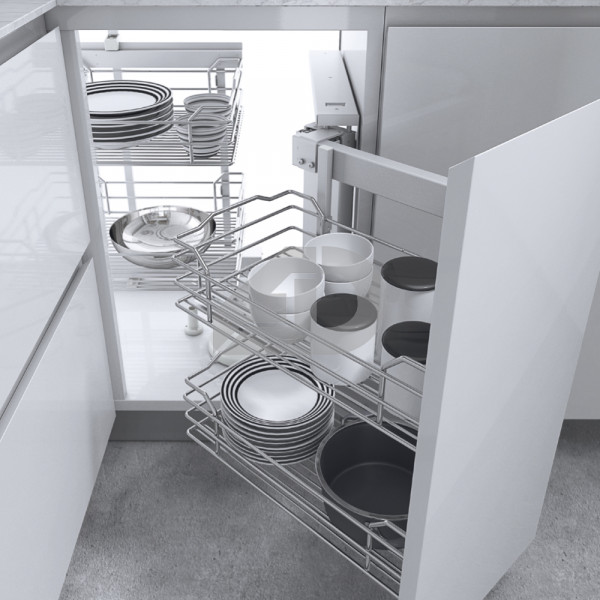 Sistema estraibile angolare basso con 4 cesti Inoxa Dynamic corner apertura destra