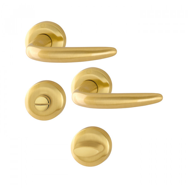 Maniglia Hoppe Atlanta con rosetta e bocchetta tonda diametro 52 mm ottone satinato con nottolino per porte da interni