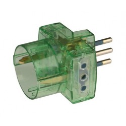 Adattatore plurist.:spina 10a 2p+t, 2 prese 10a 2p