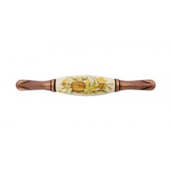 Maniglia int.96mm porc.avorio decor.rame antico