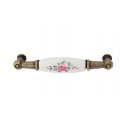 Maniglia int.96mm porc.avorio decor.bronzo lucido