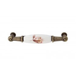 Maniglia int.96mm porc.avorio decor.bronzo lucido