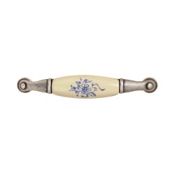 Maniglia int.96mm porc.avorio decor.arg.vecchio