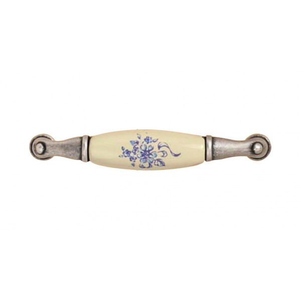 Maniglia int.96mm porc.avorio decor.arg.vecchio