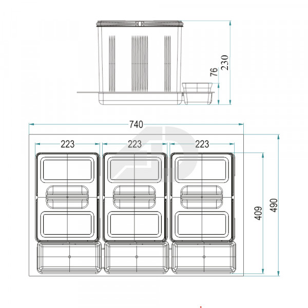 Contenitori per raccolta differenziata per mobile da 80 cm Inoxa 97DB803 ardesia