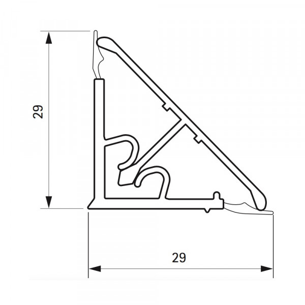 Alzatina top cucina in alluminio rivestito 45° 4 mt alluminio satinato