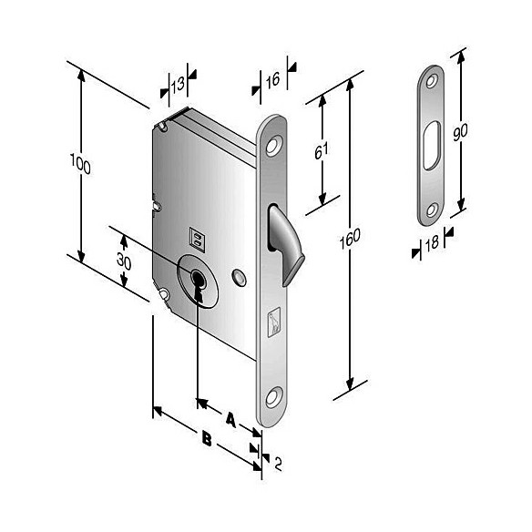 Serratura a gancio-patent s/60 cromo luc. rev.e.30