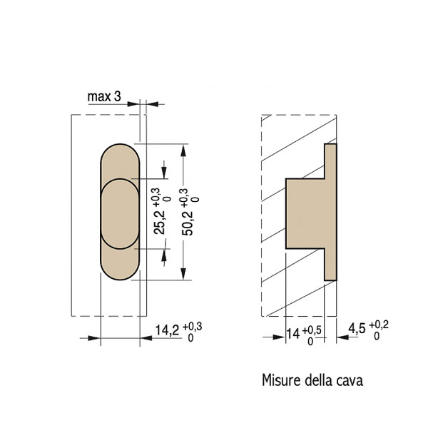 Cerniera invisibile per mobile 50x14mm bronzato