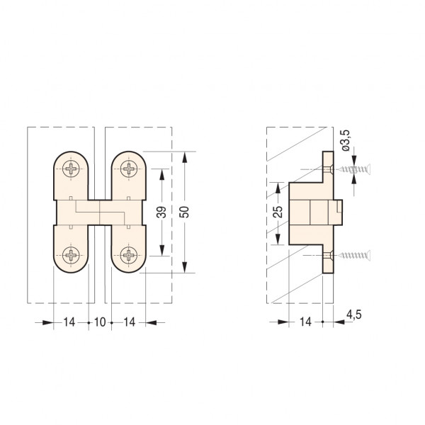 Cerniera invisibile per mobile 50x14mm bronzato