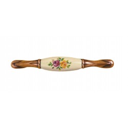 Maniglia int.96mm.porc.avorio decor.rame antico