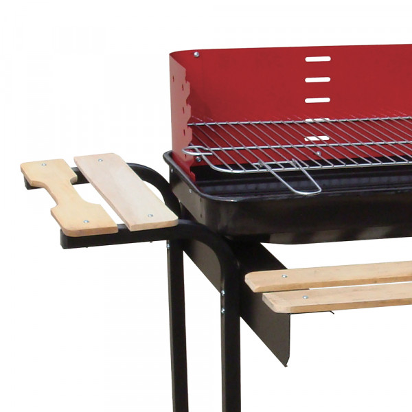 Barbecue a carbone Orione nero e rosso con ripiani e ruote