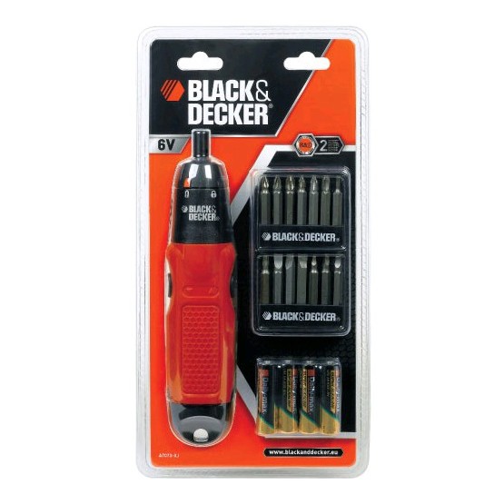 Set avvitatore 6 v con pile alcaline + 14 inserti a7073-xj black+decker