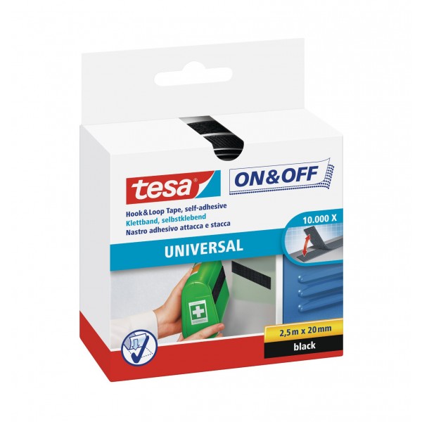 Nastro velcro ades. 2,5m x 20mm nero