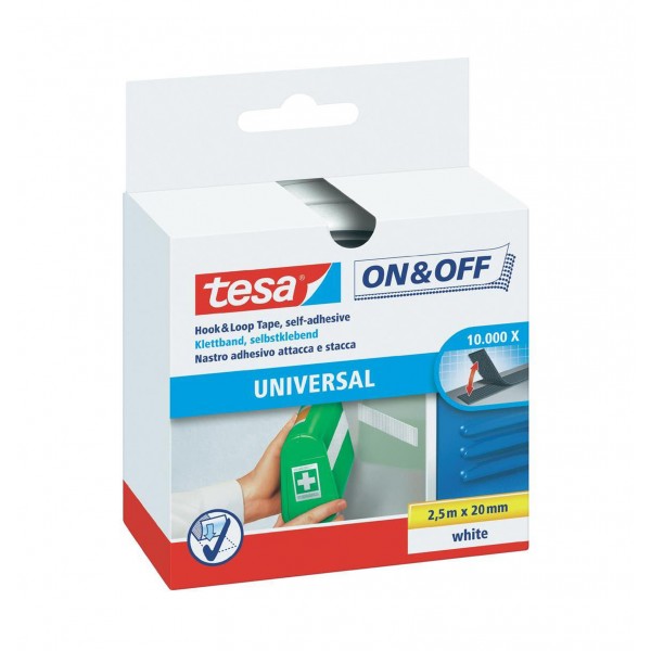 Nastro velcro ades. 2,5m x 20mm bianco