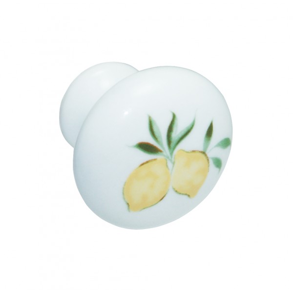 Pomolo d. 30 mm porcellana bianca dec. limone