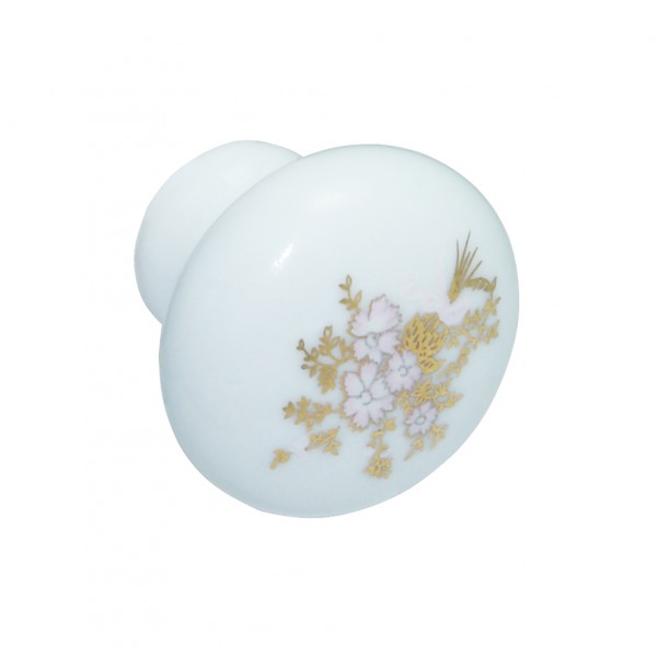 Pomolo d. 30 mm porcellana bianca fiore oro-rosa