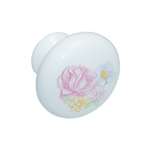 Pomolo d. 25 mm porcellana bianca fiore rosa