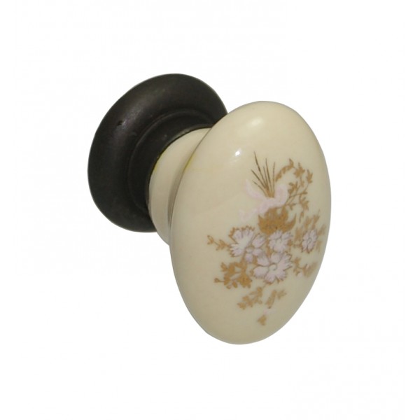 Pomolo 16x23 bro. ant. porc. avorio fiore rosa