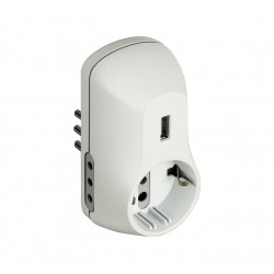 Adattatore b3 1xschuko 2x2p+t 10a + usb col bianco