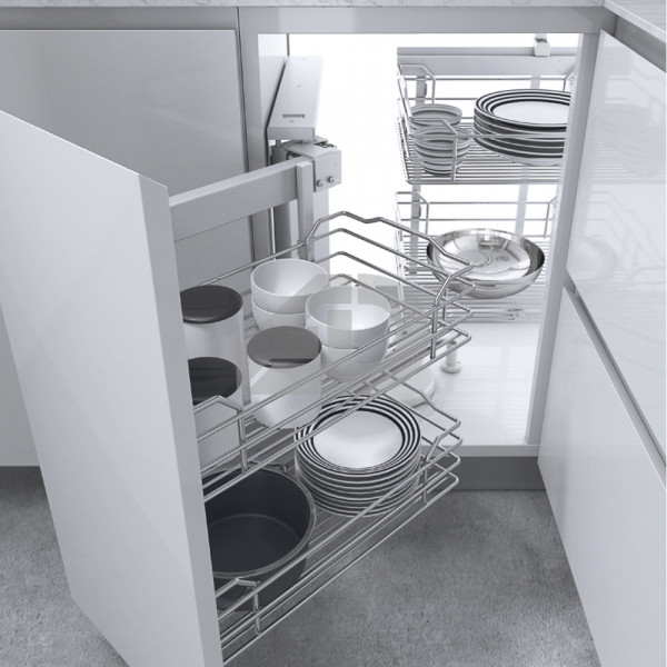 Sistema estraibile angolare basso con 4 cesti Inoxa Dynamic corner apertura sinistra