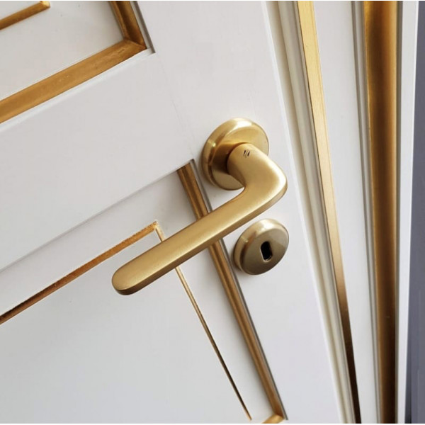 Maniglia Colombo Roboquattro con rosetta e bocchetta tonda diametro 50 mm oro mat per porte da interni