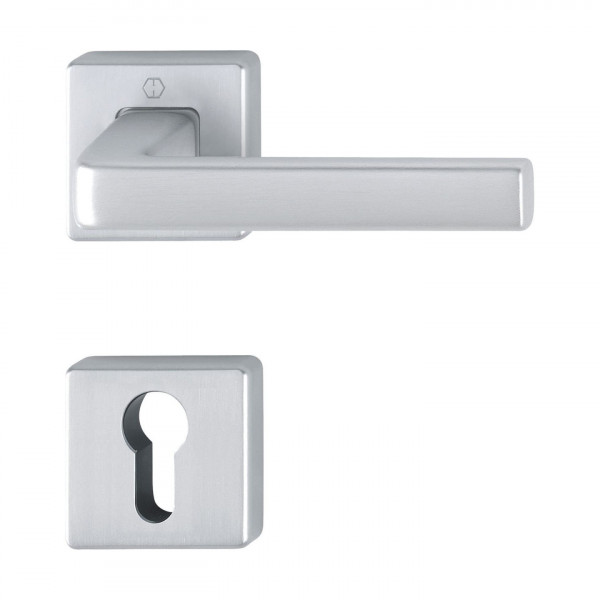 Maniglia Hoppe Dublin con rosetta e bocchetta quadre foro yale 44 mm cromato satinato per porte da interni