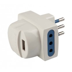Adattatore con spina e 2 prese 10a 2p+t, con alime