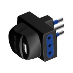 Adattatore con spina e 2 prese 10a 2p+t, con alime