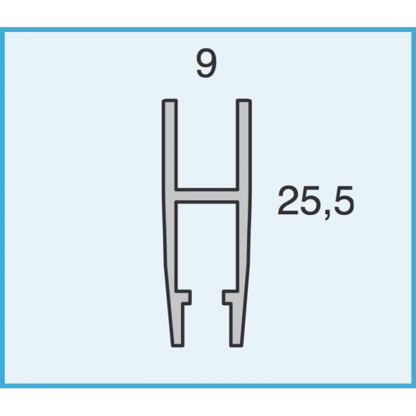 Porta vetro pattino in alluminio argento 9x25,5 mm (4 mt)