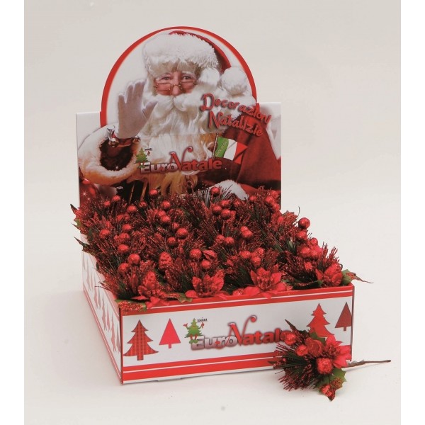 Rametto stella di natale 16 cm decorazione natalizia con bacche rosso