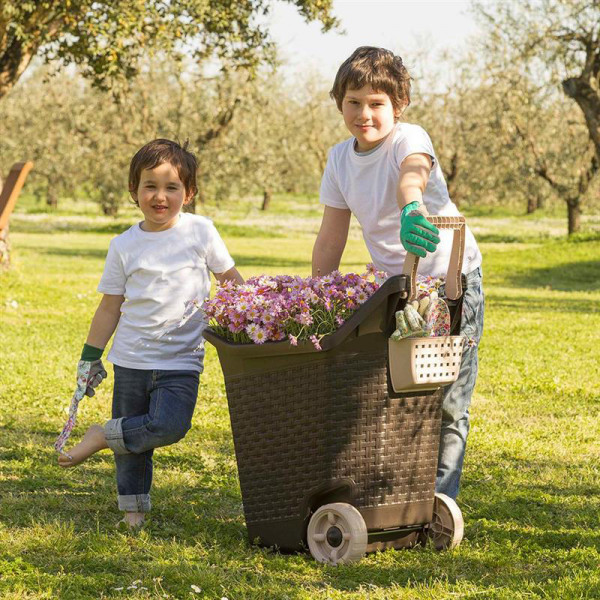 Carriola da giardino cesta con ruote 76 lt kart bama muschio