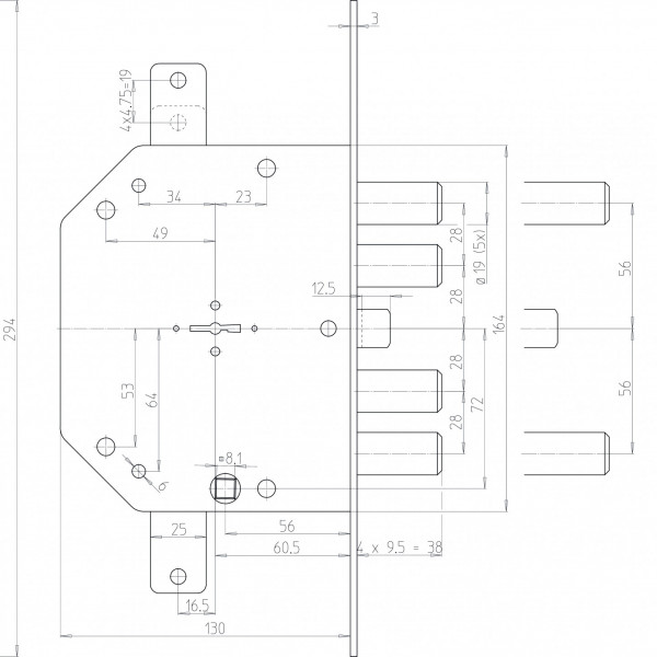 Serratura di sicurezza CR 2155-01N ad applicare triplice per porte blindate