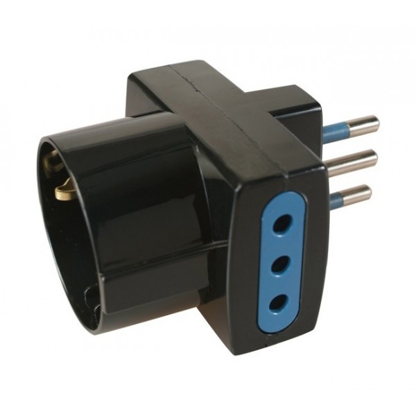 Adattatore plurist.:spina 10a 2p+t, 2 prese 10a 2p